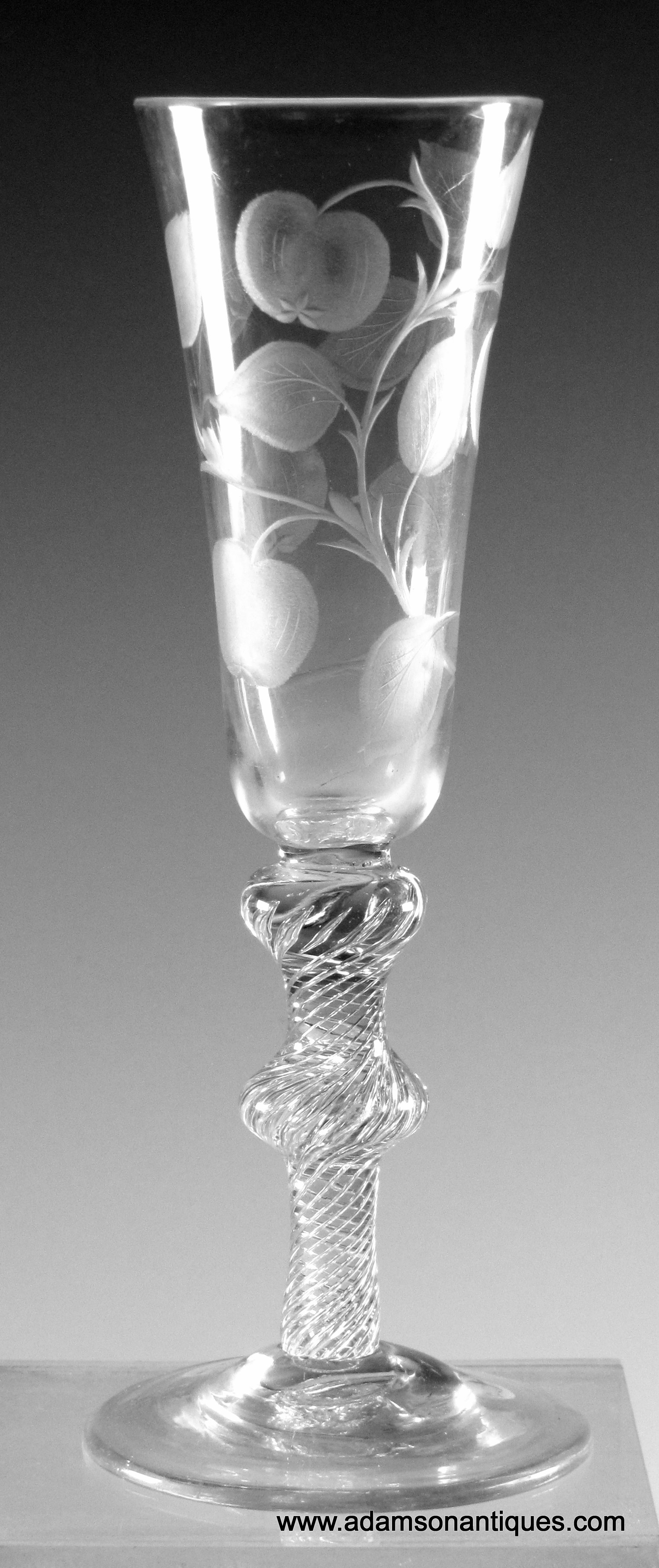 Classic Jacobite Engraved Plain Stem Wine Glass c1750