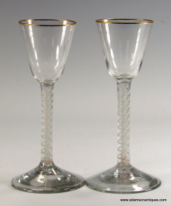 Pair of Gilt Rim Opaque Twist Wine Glasses C 1765/70