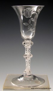Engraved Triple Knopped Opaque Twist Wine Glass C 1760/65