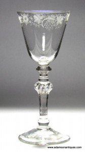 Engraved "Newcastle" Light baluster Wine Glass C 1740/50