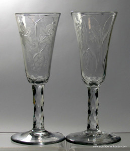 A Pair of Engraved Facet Stem Ale Glasses C 1775/80