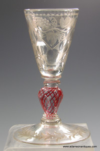 Bohemian Engraved Red Twist Wine Glass C 1720/30