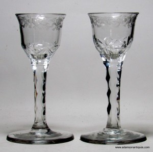 Superb Pair Of Facet Cut Wine Glasses C 1770/80