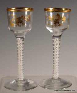 A Pair of Giles Gilded Wine Glasses C1765/70