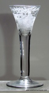 Rare Engraved Plain Stem Wine Glass C 1750/60
